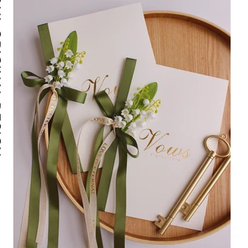 2шт Зеленый маленький свежий Стиль ландыш цветочный Дизайн Бронзовые Книги Свадебных клятв клятва жениха и невесты рукописная карточка клятв