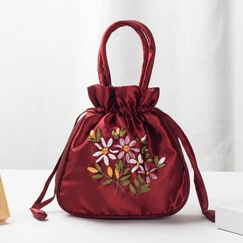 Маленькая женская сумка-мешок с верхней ручкой, Женская сумочка, сумка для телефона, Летняя Сумочка, Национальный стиль, Вышитый цветочный узор, сумка на шнурке