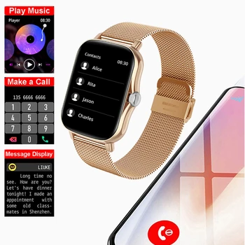 Смарт-часы с вызовом, Женские умные часы с пользовательским набором для Android IOS, Водонепроницаемые Музыкальные часы с Bluetooth, часы-браслет с полным касанием