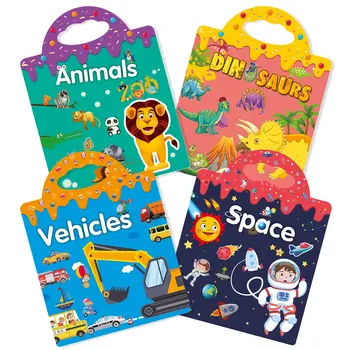 Многоразовая книга с наклейками, 4 комплекта наклеек, Съемные наклейки для детской модной деятельности, Креативные книги с наклейками для малышей