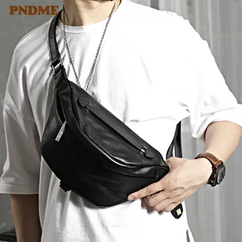 Повседневная мужская черная нагрудная сумка из воловьей кожи первого слоя, модная многофункциональная поясная сумка из натуральной кожи, спортивная сумка через плечо